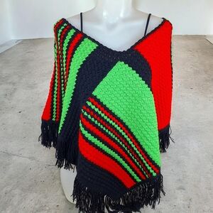 Handmade Knitted Poncho Boho With Frindges